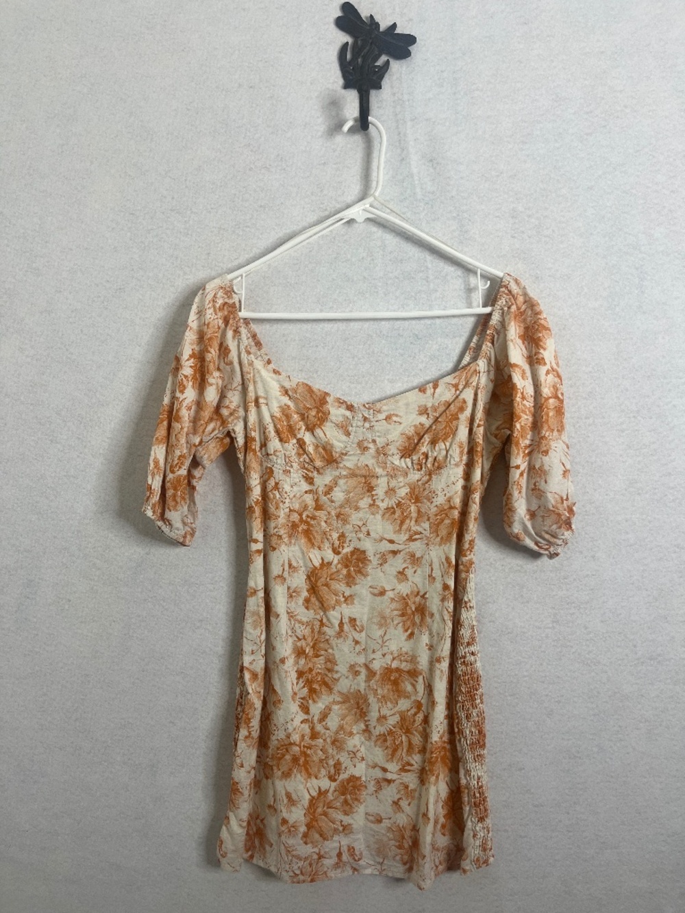 ACOA Floral Puff Sleeve Mini Dress Size L Smocked Back Cottagecore
